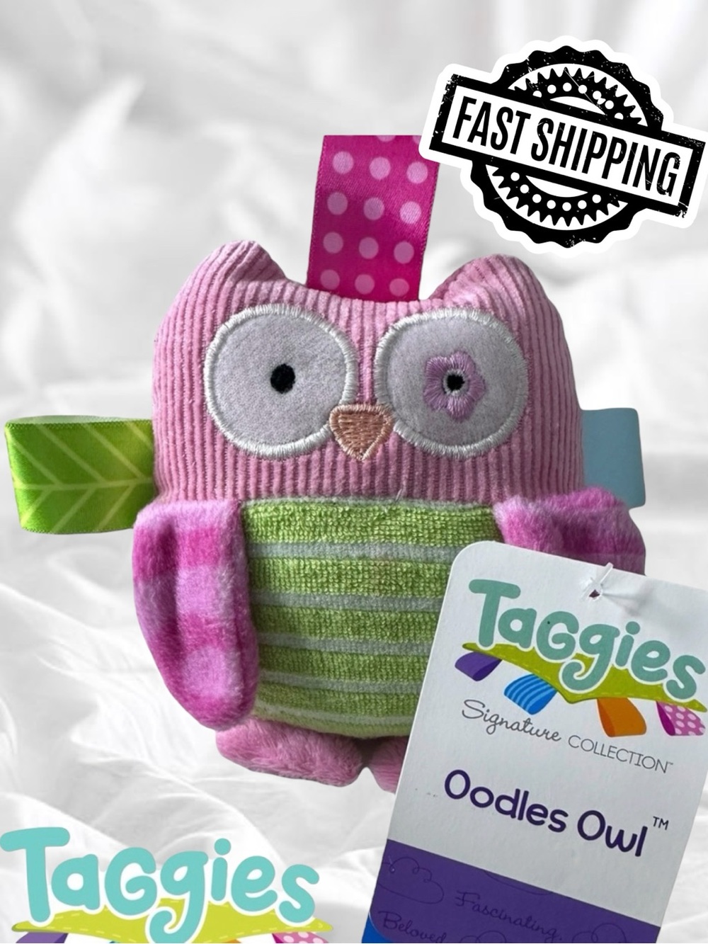 NEW 4.5 Inch Taggies Oodles Owl Plush Baby Rattle Toy Mary Meyer FAST SHIPPING